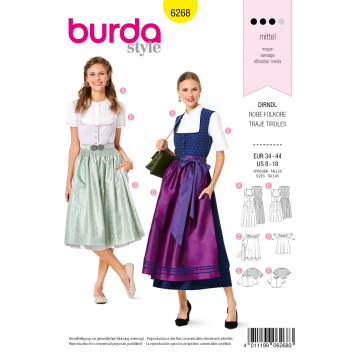 dirndl (maat 34-44) Burda 6268