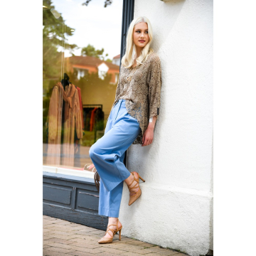 lichtblauw lyocell katoen mix stof met stretch Italiaans import