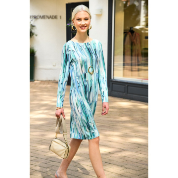 mintgroen blauw wit stretch tricot stof