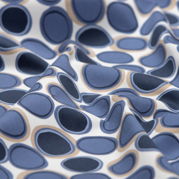 blauw gestipt satijnkatoen stof met stretch italiaans import