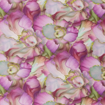 lila cool viscose stof Italiaans import met bloemen bedrukt