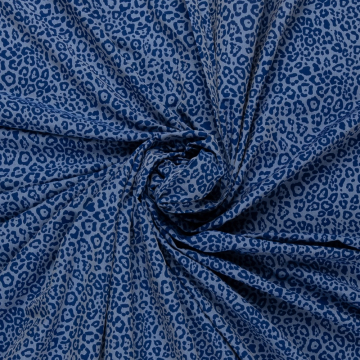 denim blauw viscose jeans optiek stof met koningsblauw panter dessin