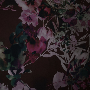 bordeaux viscose stof met ROZE bloemen Frans import