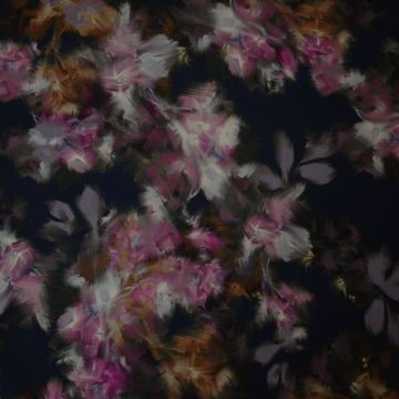 zwart viscose stof met roze BLOEMEN Frans import