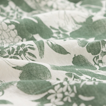 beige linnen hennep mix stof met groen bloemdessin Italiaans import