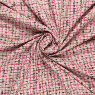 beige fuchsia geel geruit couture bouclé stof