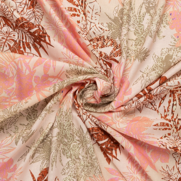 creme linnen visosce stof met multi-color bladdessin