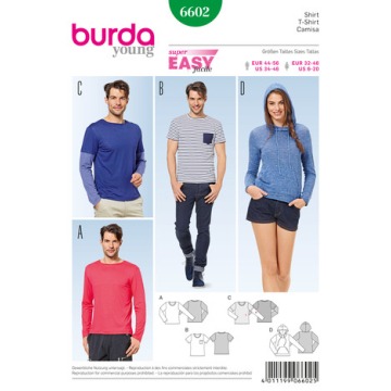 shirt en hoodie (damesmaat 32-48, herenmaat 44-58) Burda 6602