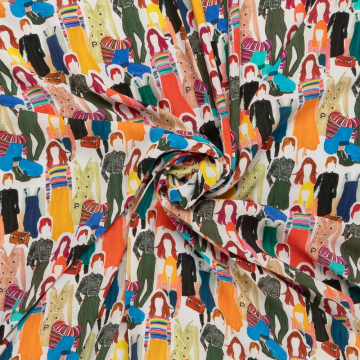 wit viscose stof met multicolor mensen