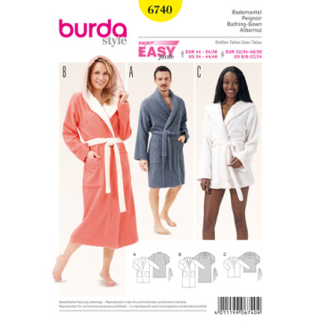 badjas (damesmaat 32/34-48/50, herenmaat 44-54/56) Burda 6740