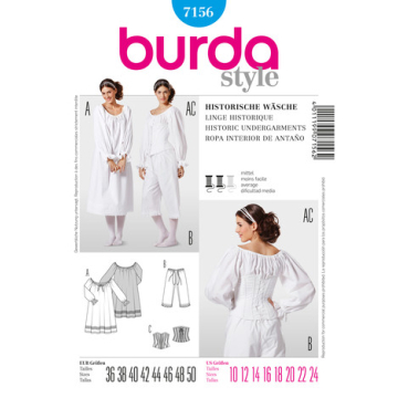 onderjurk, corset en lange onderbroek voor onder historische kostuums (maat 36-50) Burda 7156