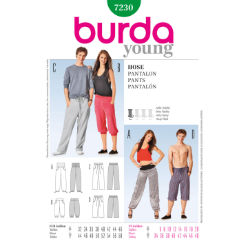 broek (damesmaat 32-46, herenmaat 44-58) Burda 7230