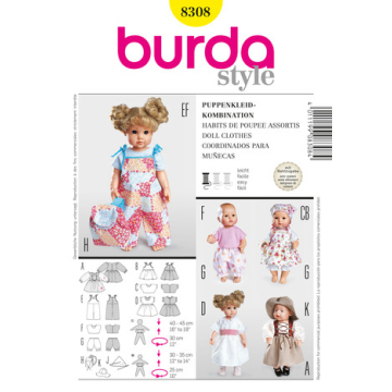 poppenkleertjes (maat 30-35 cm en 40-45 cm) Burda 8308