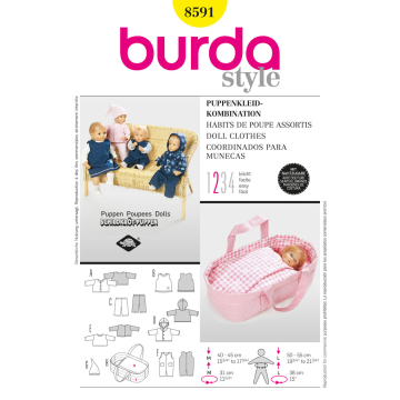 poppenkleertjes en reiswieg (maat 40-45 cm en 50-55 cm) Burda 8591