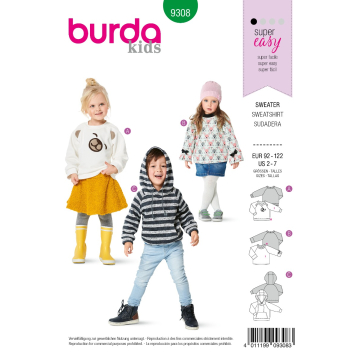 sweater en hoodie (maat 92-122) Burda 9308