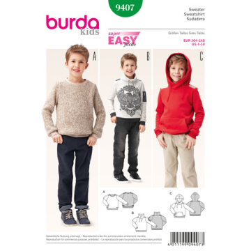 hoody (maat 104-140) Burda 9407