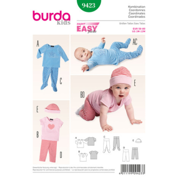 broekje, t-shirt en mutsje (maat 56-80) Burda 9423