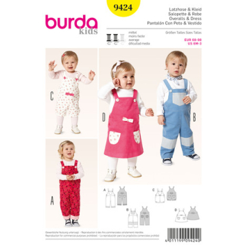 salopette, tuinbroekje en jurkje (maat 68-98) Burda 9424