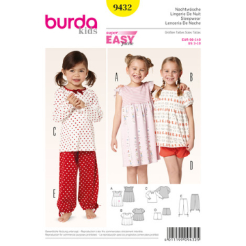 nachthemd en pyjama (maat 98-140) Burda 9432
