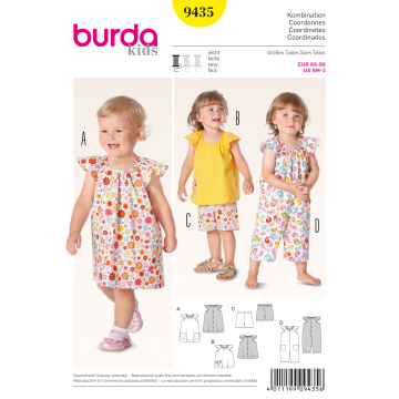 jurkje, broekje, shirtje en salopette (maat 68-98) Burda 9435
