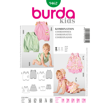 babypakje, jurkje en broekje (maat 56-80) Burda 9462