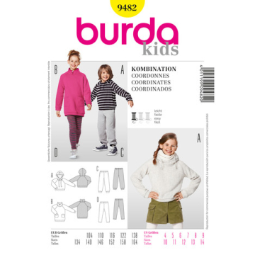 trui, legging en joggingbroek (maat 104-164) Burda 9482