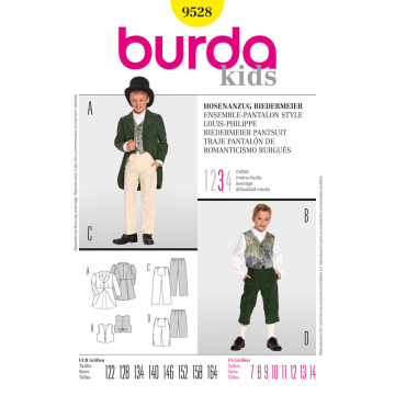 biedermeier broek met vest en jasje (maat 122-164) Burda 9528