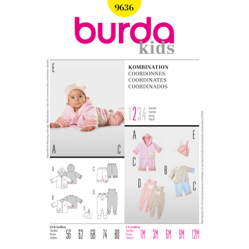 babypakje, broekje, jasje en mutsje (maat 56-80) Burda 9636