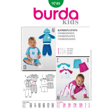 trainingspakje met lange en korte broek (maat 68-98) Burda 9748