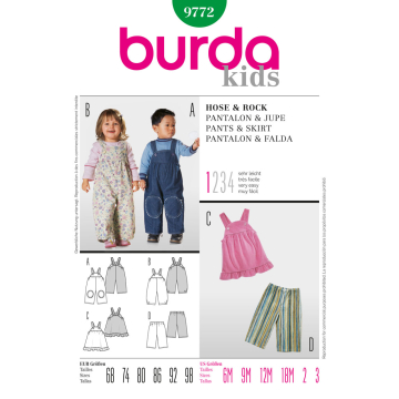 tuinbroekje, salopette, jurkje en broekje (maat 68-98) Burda 9772