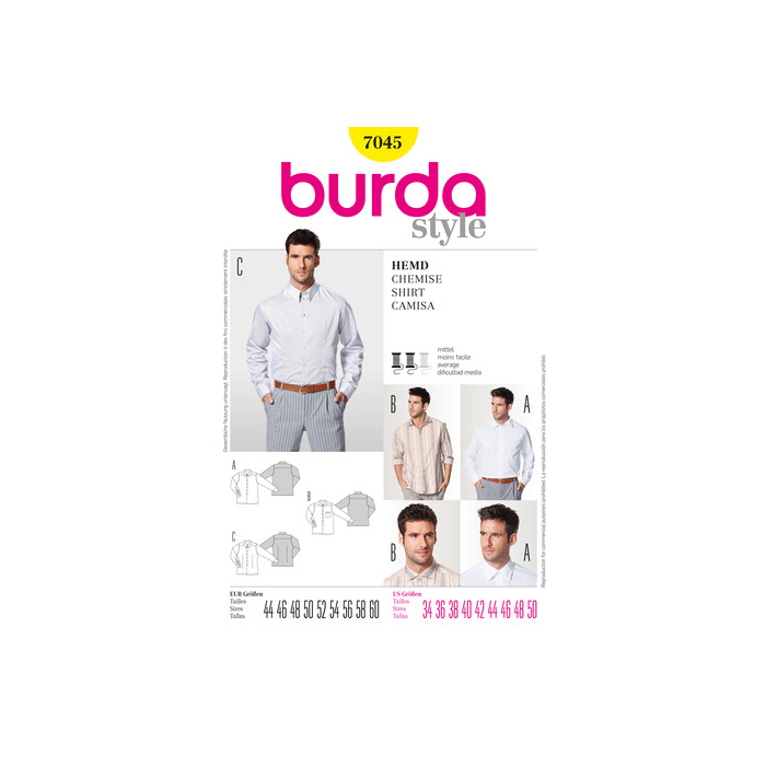 Böttger Stoffenwinkel - overhemd (maat 44-60) Burda 7045 - burda7045