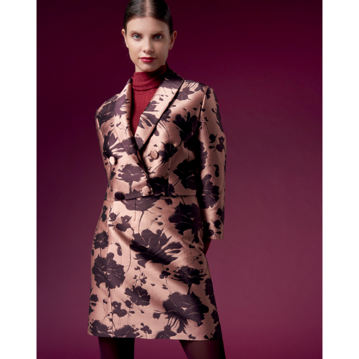 Böttger Stoffenwinkel - aubergine roze pastel gebloemd jacquard italiaans import - 58882