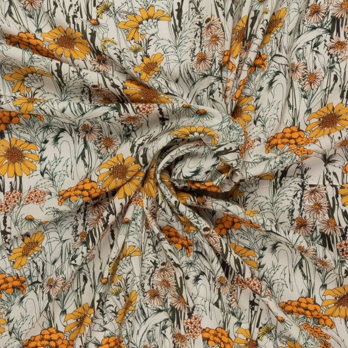 Böttger Stoffenwinkel - ecru viscose stof met gele zonnebloemen Italiaans import - 65787