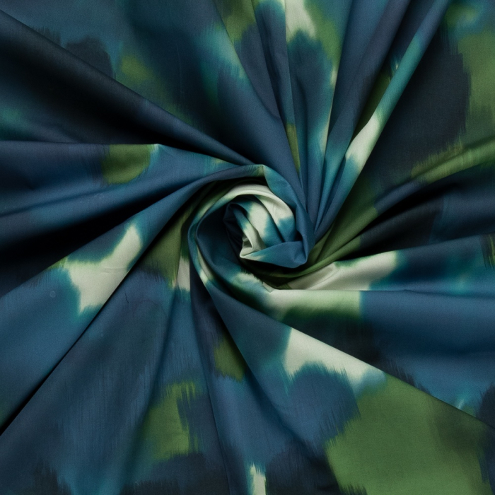 Böttger Stoffenwinkel - beige kaotenbatist stof met blauw groen abstract aquarelbloemenpatroon - 65899