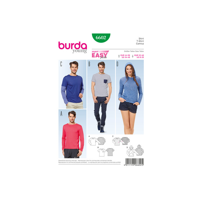 Böttger Stoffenwinkel - shirt en hoodie (damesmaat 32-48, herenmaat 44-58) Burda 6602 - burda6602