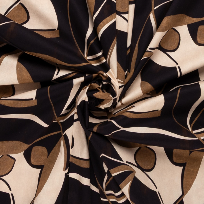 Böttger Stoffenwinkel - beige katoen met stretch met zwart bruin grafisch dessin - 66064