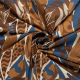 Böttger Stoffenwinkel - beige stretch satijn katoen stof met camel petrol fantasie blad dessin - 64681