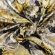 Böttger Stoffenwinkel - zwart viscose satijn met geel, inkt blauw lindegroen barok bedrukt stof - 65207