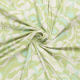 wolwit satijn katoen stof  met stretch met klimoen opaal blauw abstract bloem dessin