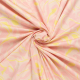 licht roze satijn katoen stof  met stretch met oud roze geel abstract bloem dessin