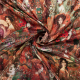 Böttger Stoffenwinkel - rood viscose satijn stof met groen bruin victoriaans dessin Italiaans import - 66014
