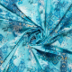 Böttger Stoffenwinkel - turquoise stretch satijnkatoen stof met blauw wit fantasie bladdessin - 66044