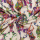beige viscose satijn stof met multicolor fantasie hert