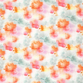 creme linnen stof met zachtroze lindegroen abstract bloemen dessin