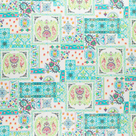 stretch katoen stof met patchwork print