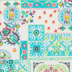 stretch katoen stof met patchwork print