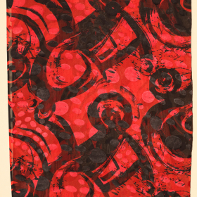 rode zijde viscose ausbrenner met zwart fantasie dessin italiaans import