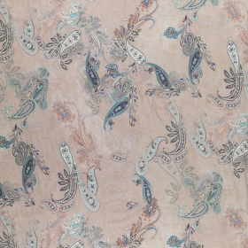 zand viscose stof met mint paisley dessin bedrukt