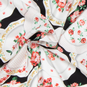couture stretch zijde satijn met servies print bedrukt Italiaans import