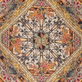 zijde jacquard met cerise room geel barok dessin italiaans import